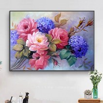 모란꽃과 수국 큐빅 보석십자수 우리집 부자되는 비즈 그림 풍수 목단화 다이아몬드 페인팅, 80x57cm, 1개