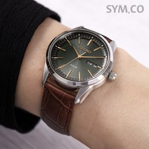세이코 남성 캐주얼 그린 라운드 가죽 시계