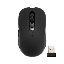무선 옵티컬 광마우스 3단계 DPI 조절 6개 버튼 무선 리시버 보관 휴대용 노트북 PC 연결, 블랙
