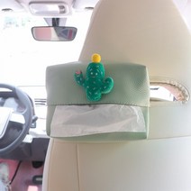 자동차 티슈 케이스 MINIEV 마카롱 차량용 가방 모빌 의자등받이 수납 미니 내부장식 배치 2640100699, 선인장 -그린 소프트 엠보가죽 티슈