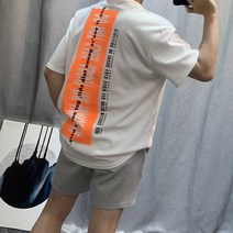 코즈맨 남녀공용 오버핏 바코드 프린팅 반팔티 2color