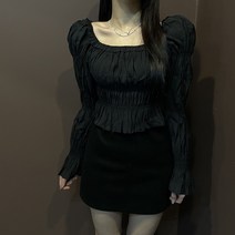 드리뮤즈 여성 청순 글램 여리여리핏 데일리 스퀘어넥 벌룬 퍼프 소매 세미크롭 심플 캐주얼 프릴 무지 주름 오프숄더 연출 셔링 꾸안꾸 러블리 데이트룩 블라우스