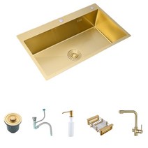 언더볼 세면대 brushed gold kichen sink 304 스테인레스 스틸 싱글 그릇 위 카운터 또는 udermount 싱크 주방 두께 주방 싱크 6, 협력사, 60x45cm g