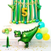 1+1 공룡 풍선 세트 생일 장식 랩터 빅 티라노 숫자 캐릭터 가랜드 파티 용품 아들, 6, 골드세트