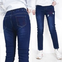103st 여성 융 기모 본딩 캐릭터 자수 밴딩 청바지 5종 택1/일자 스판 진청 흑청 블랙진 따뜻한 겨울 데님팬츠