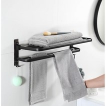 아이코지 스티커 부착형 화장실 무타공 수건걸이 선반 1단 2단, 블랙2단