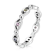 bamoer 925 sterling silver color zirconium demon eye bead ring size 6 7 8 for women lucky eye ring w