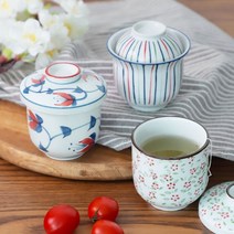 1+1 일본식 계란찜기 자왕무시 뚜껑포함 차왕무시 일본 다기 식기, 무지개+청홍