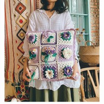 귀도리뜨기 대바늘블랭킷 담요방석 니트실 코바늘바이올렛 소재 패키지 완성 수제 모직 원사, 보라색 베개 재료 패키지 코어 버튼 키트