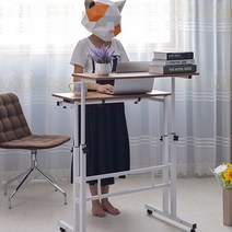 서서일하는 높이 조절 스탠딩 테이블 데스커모션데스크 무빙데스크 바퀴달린 침대 소파 사이드 테이블, 고급형 우드