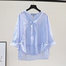 파즈마 순면 사이드 슬릿 끈 매듭 싱글버튼 블라우스 P220096