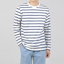 M~5XL 남자 스트라이프 긴팔티 빅사이즈 단가라 봄가을용 무지 데일리 기본 긴팔 티셔츠