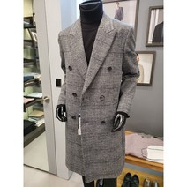 바쏘옴므 그레이 울 혼방 글렌체크 롱 더블코트 WSV4CD41A -3990