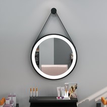 미용실 이발 사진 스튜디오 메이크업 거울 양면 탁상용 거울 LED 원형 거울 발광 거울, 직경 50CM 검정색 벽걸이