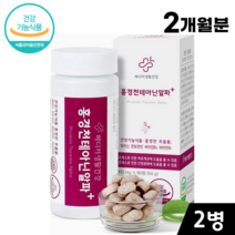 홍경천 테아닌 알파 60정 1개월분 식약처 인증 비타민B 스트레스 피로개선 긴장 완화 회사원 직장인 영양제, 2병