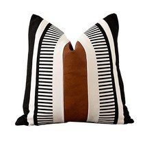 Vfuty Farmhouse 소파 장식용 쿠션 커버 장식용 인조 가죽 사각 쿠션 커버 부족 스트라이프 액센트 베개 커버 45.7 x 45.7cm(18 x 18인치) 청록색