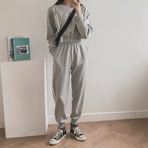 동대문관 시즐링 절개크롭 맨투맨 밴딩 세트
