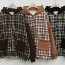 빅사이즈 기모 212K686S 체크 자켓 후드 여성의류DC0101B