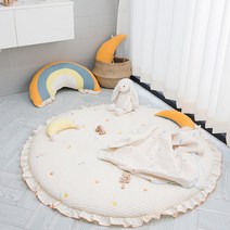 네이처스티치 무지개 친구들 자수 100수 워싱면 장폭(130cm)원형 놀이 매트 아기 원형 러그