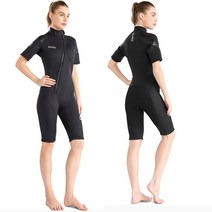 바다 수영 슈트 철인삼종 서핑 3mm shorty wetsuit womens mens 전신 잠수복 프론트 지퍼 네오프렌 반소매 다이빙 스노클링 서핑 수영, l, bdw3001-여성