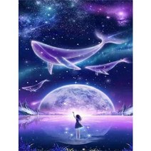 하루클래스 LED 캔버스형 보석십자수, H15. 고래와 우주(30X40), 1개