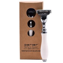 Parker Safety Razor 우아한 트리플 블레이드 마하 3 면도기 남성 및 여성용 (화이트) 599007, White