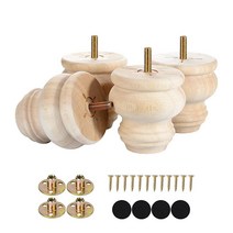 Michanco 7.6cm(3인치) 미완성 번 피트 4개 세트 목재 가구 다리 교체 나무 소파 캐비닛 오토만 111646, 3 Inch Unfinished