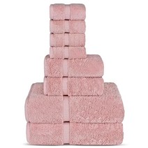 Chakir Turkish Linens 터키산 면 럭셔리 호텔 스파용 목욕 타월 핸드 타월 - 6개 세트 네이비 블루, Set of 8 - Towel Set, Pink