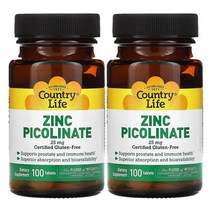 컨트리라이프 징크 아연 피콜리네이트 25mg 100정 칼슘 함유 2개