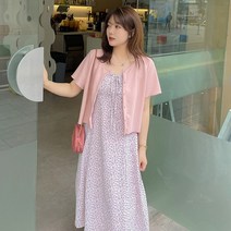 야오야오 빅사이즈 플라워 원피스 반팔 가디건 세트