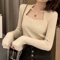 패션 골지 니트 티셔츠 여자 긴팔 캐주얼 회사원 코디