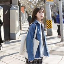 아트 와일드 캐주얼 일본식 데님 셔츠 여성용 봄 가을 신작 22 레트로 포트