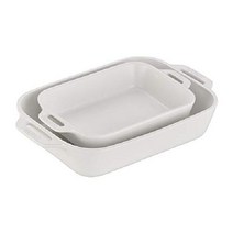 STAUB 세라믹 직사각형 베이킹 접시 세트 라자냐 팬 케이크 트레이 플레이팅, 매트 화이트