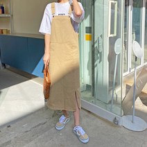 잇진 여성 멜빵 워싱 롱 원피스