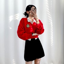 티데일리 여성용 와펜 자수 브이넥 니트