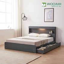 우아미가구 모노 피크 LED 3서랍수납형 SS 침대 DM5231, 화이트