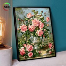 백드롭 키트 디지털 유화 DIY 채우기 컬러 페인팅 수공예 수채화 그림 손으로 그린 예술적 풍경 애니메이션 만화, G510 핑크 원더 랜드, 60*75cm 내부 프레임, 안료 펜 액세서리 (클래식)