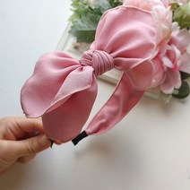 핑크 심플무지 2단 옆 매듭리본 헤어밴드