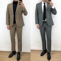 베로핏 남자 빅사이즈 스판 글렌체크 캐주얼 정장 수트 S~2XL