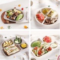 코멕스 친환경 내열 옥수수 그릇 (스푼포크세트/손잡이컵/3칸접시/4칸접시) 열탕소독가능 식물성분 유아식기 어린이식판 다이어트식판 식단조절, 55776) 4칸 접시 (아이보리)