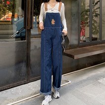 스타일아유 여성 여름 귀욤 곰돌이 자수 멜빵 뷔스티에 점프수트 여름 데님 오버롤 데일리 캐주얼
