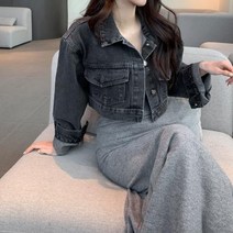 [랜덤플레이] 가을 데님 크롭 자켓
