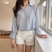 반하나쇼핑 긴팔 프릴 린넨셔츠 슬리브셔츠