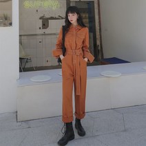 여성 점프 수트 데님 흑청 벨티드 미술 긴팔 여자 슈트 정장 가을 작업복