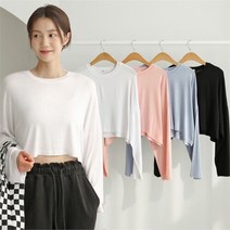 리본핑크 [리본크림] 국산 여성 긴팔 얇은 크롭티 비체웨어