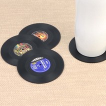 레코드판컵받침 LP판모양컵받침 티코스터 레트로 인테리어 미끄럼방지 4P, 단일옵션