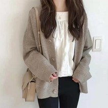 은창]깔끔한 베이직 V넥 니트 단추 가디건 봄 가을 겨울 아우터 잠바 점퍼 여성 후드 외투 루즈핏 무지