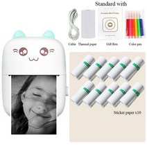 휴대용 미니 열 프린터 무선 BT 203인치 당 점 사진 라벨 메모 잘못된 질문 인쇄 USB 케이블, BLUE PLUS 10 PAPER 2