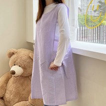체크앞치마 단추 원피스 어린이집선생님앞치마 유치원 여름 실습 망사 공방 카페, 베이직체크앞치마-보라