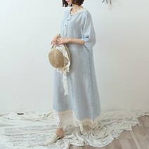 내추럴가든 레이스카라 줄지 린넨 원피스